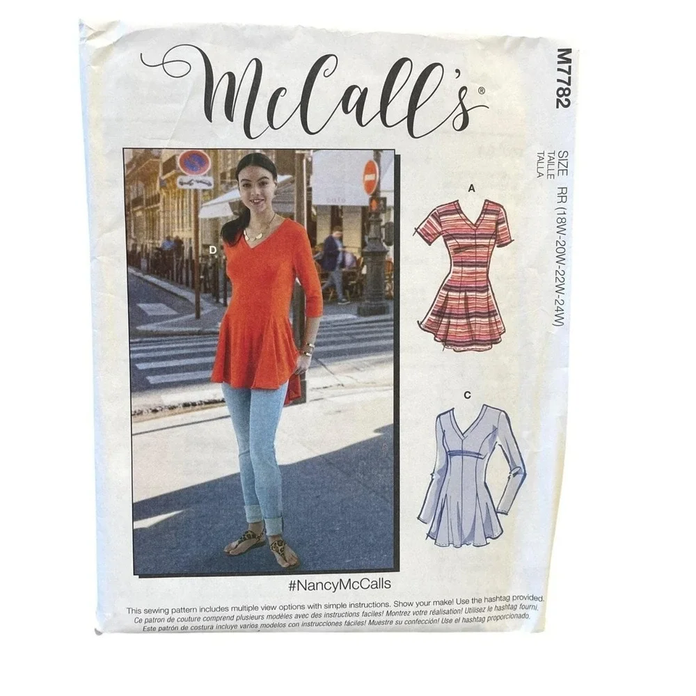 McCall's M7782 Misses Women's Peplum‎ Top Sewing Pattern Sizes 18-24W Modern